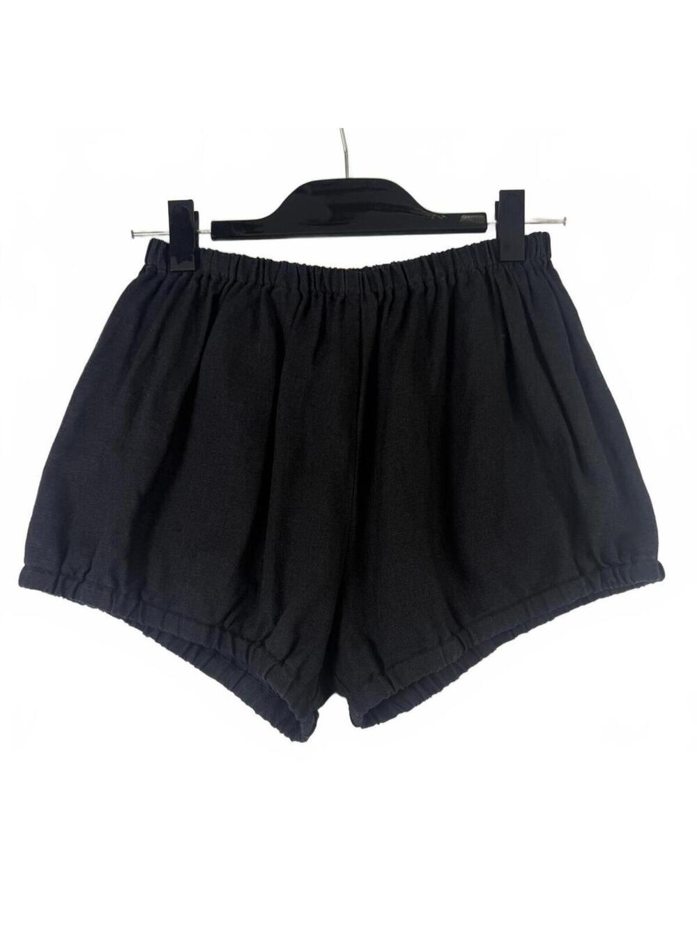 Suzie Kondi Black Linen Hera Bloomers Bubble Puff Shorts Lounge Size XS